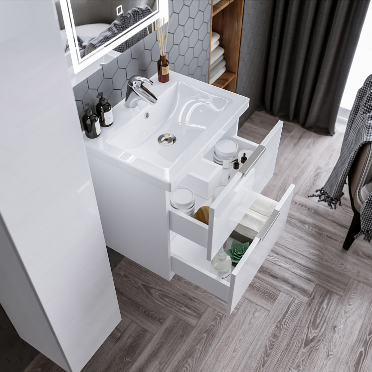 Комплект мебели для ванной FISKÅN Фискон / Хелена 60 Высокий белый глянец (Икея, IKEA)