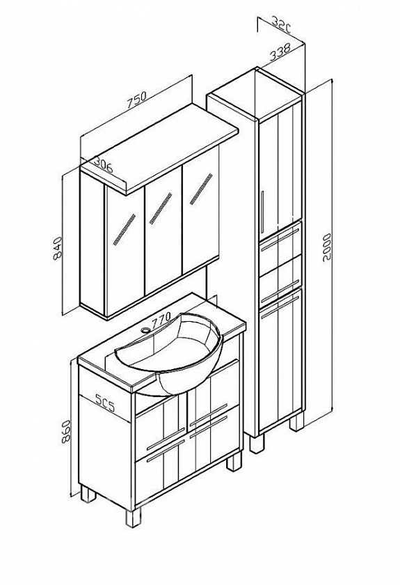 Комплект мебели для ванной Фиджи 75-2
