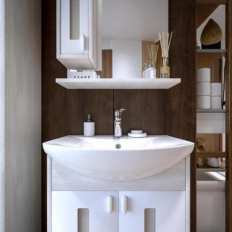 Комплект мебели для ванной Бали 60 Светлая лиственница/Белый глянец