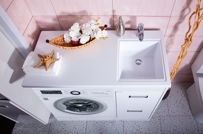 Керамическая столешница для ванной с раковиной под стиральную машину