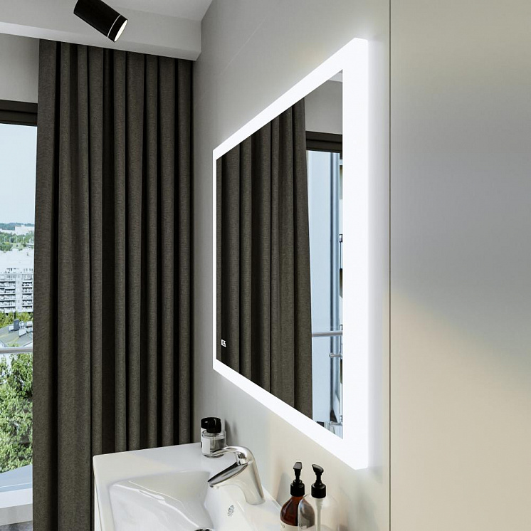 Зеркало для ванной Вега/Мальта 100  с подсветкой и часами, включение на взмах руки