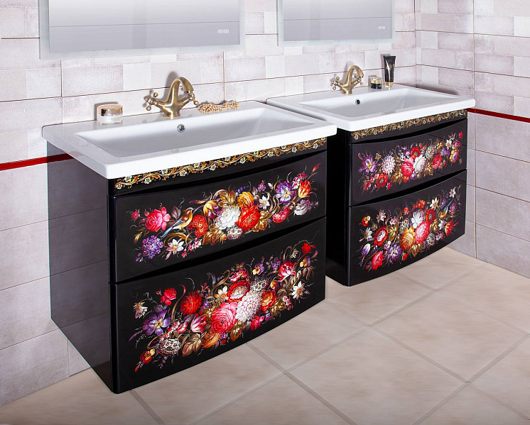 Комплект мебели для ванной Вега 80 роспись жостово