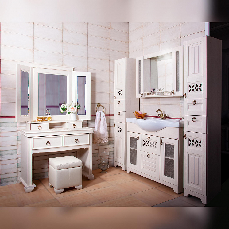 Комплект мебели для ванной Кантри 120 Бежевый дуб прованс с двумя ящиками и балюстрадой