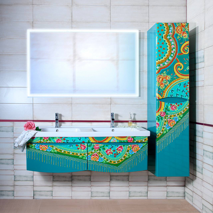Комплект мебели для ванной Вега 125 роспись "платок"