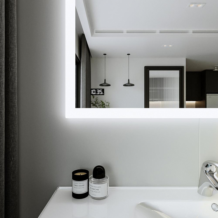 Зеркало для ванной Вега 125 с подсветкой и часами, включение на взмах руки