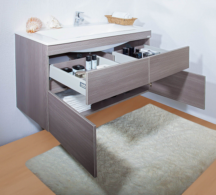 Комплект мебели для ванной Мадрид 110 Серая лиственница (тумба с раковиной+зеркало)