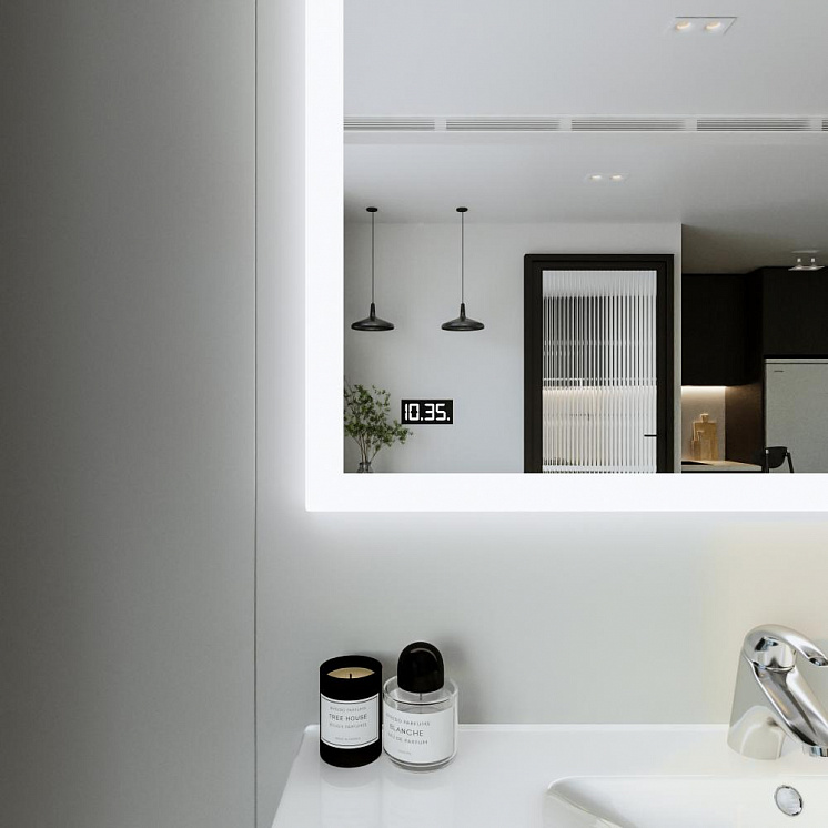 Зеркало для ванной Вега/Мальта 100  с подсветкой и часами, включение на взмах руки