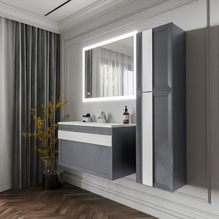 Комплект мебели для ванной Берлин 100т Серый с раковиной Mario 100