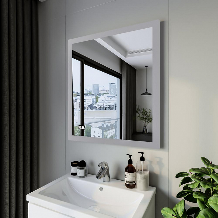 Зеркало для ванной Вега/Мальта 75  с подсветкой и часами, включение на взмах руки