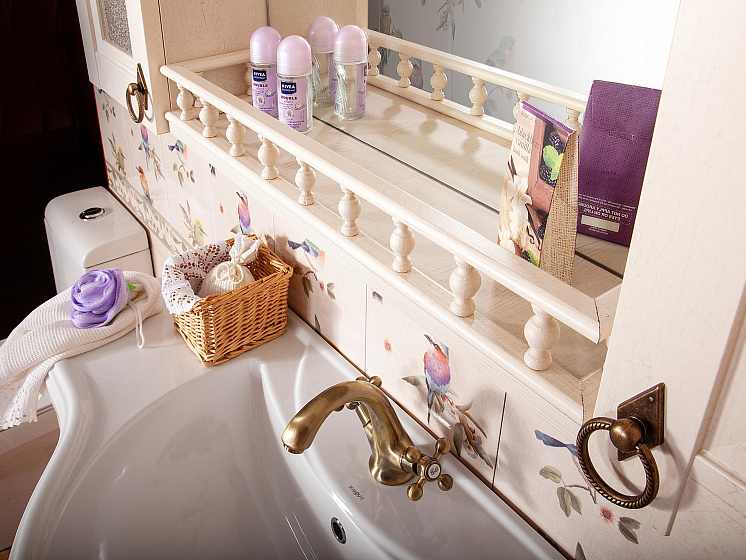 Зеркало для ванной Кантри 105 Бежевый дуб прованс со шкафчиком и балюстрадой