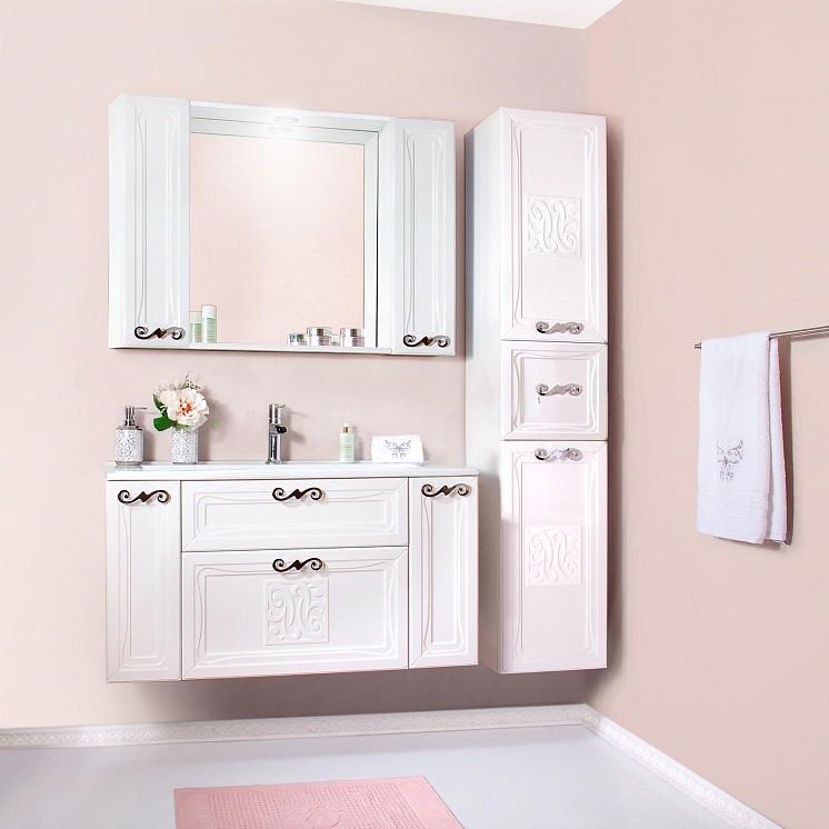 Комплект мебели для ванной Адель 105 Белый глянец раковина Оскар 2