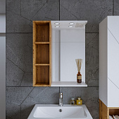 Зеркало для ванной Кристалл 60 с открытым навесным шкафчиком Белый