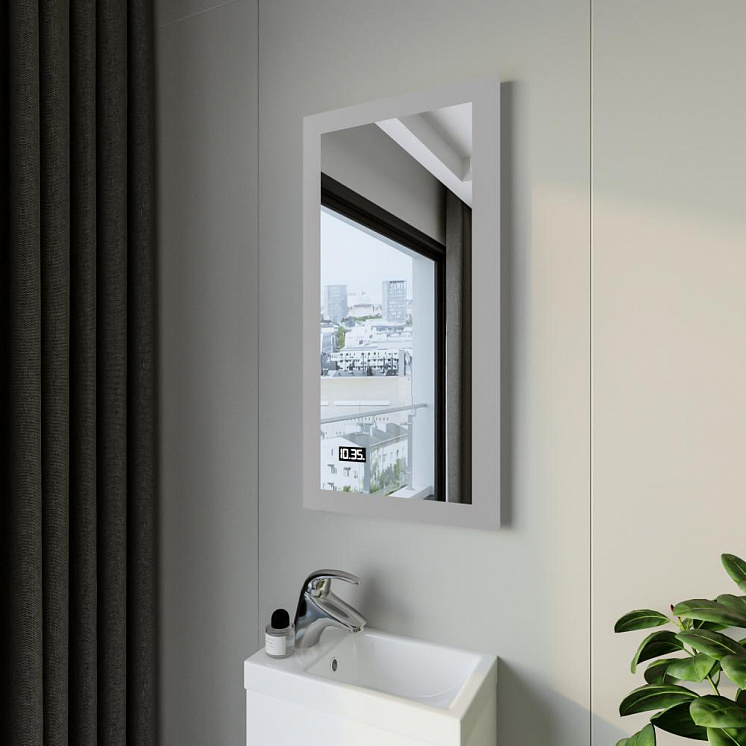 Зеркало для ванной Вега 40 с подсветкой и часами, включение на взмах руки
