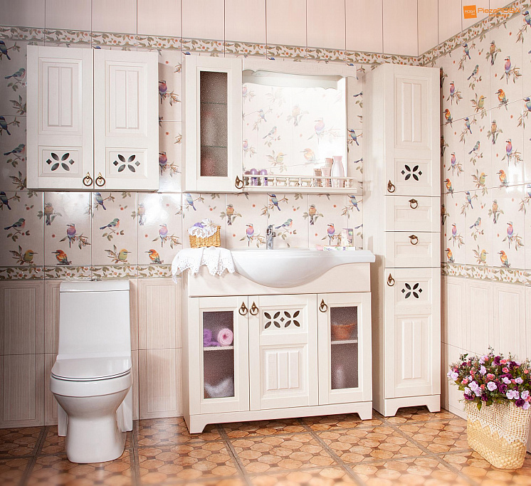 Зеркало для ванной со шкафчиком и балюстрадой Кантри 95 Бежевый дуб прованс