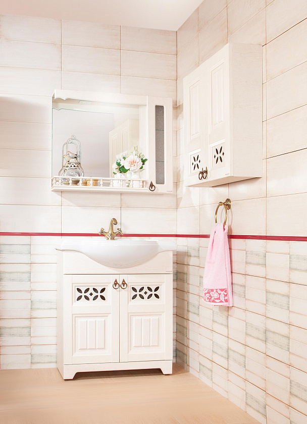 Зеркало для ванной со шкафчиком и балюстрадой Кантри 85 Бежевый дуб прованс